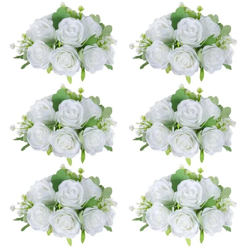 6Pcs Artificial Flowers Centerpiece Table Decorations Rose Ball for Weddding Floral Arrangements Bouquet for Party Home Decor