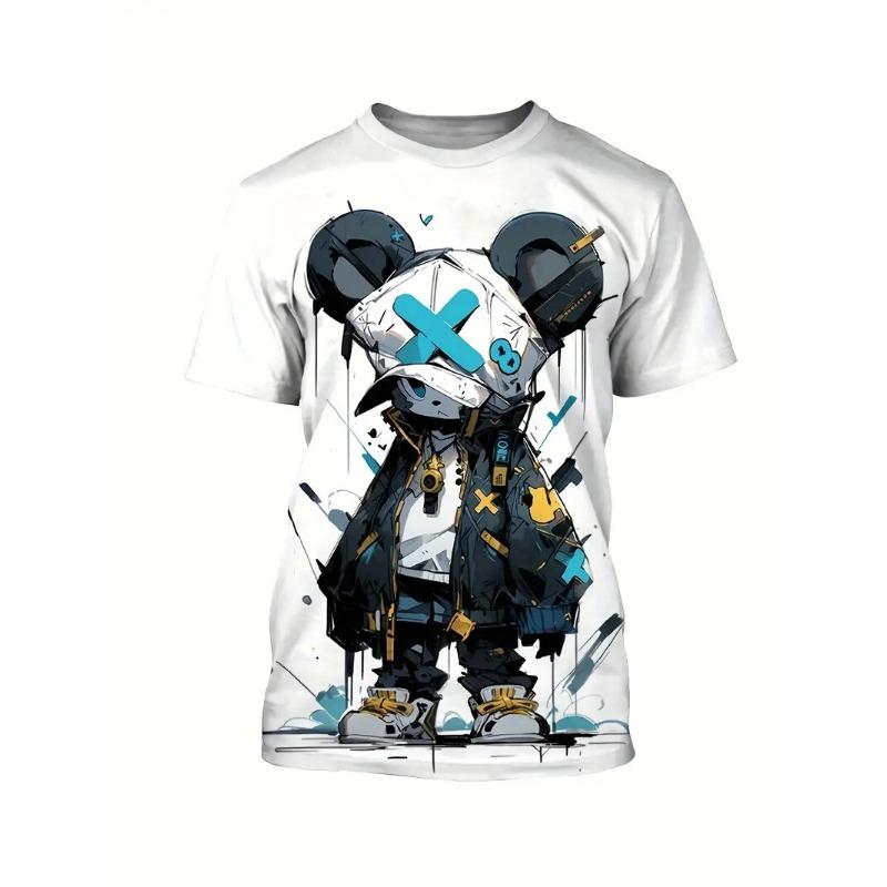 Summer Men's T Shirt Cartoon Bear 3D Print Casual O-Neck Short Sleeve Pullover Fashion T-shirts Outdoor Male Overszied Clothing
