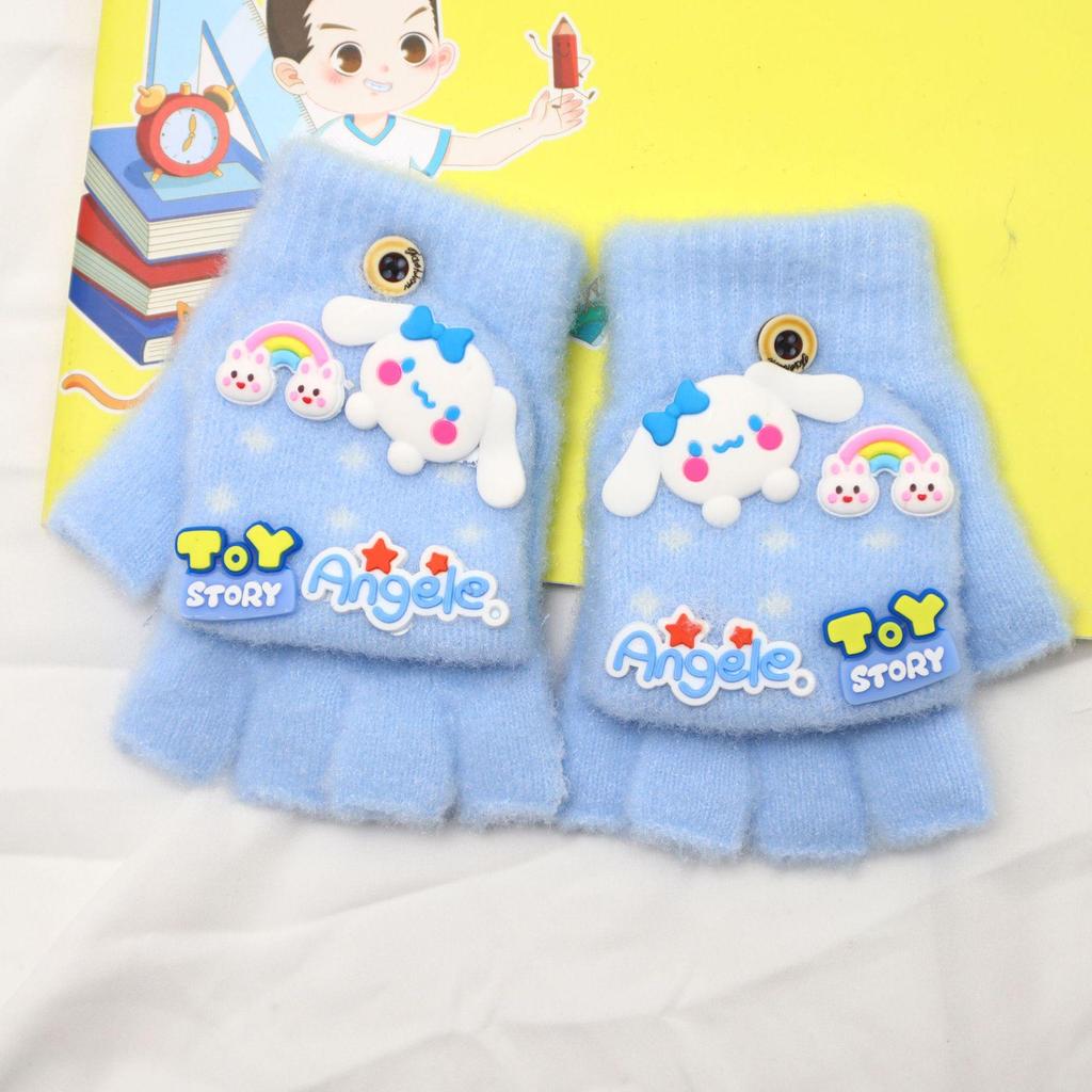 Children's Cartoon Flip-Top Knitted Gloves - Cozy, Thick, Half-Finger Design for Boys and Girls (Autumn/Winter)