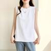 Women's Sleeveless Tank Top Round Neck Casual Loose Fit Basic Top Solid Color Summer Undershirt