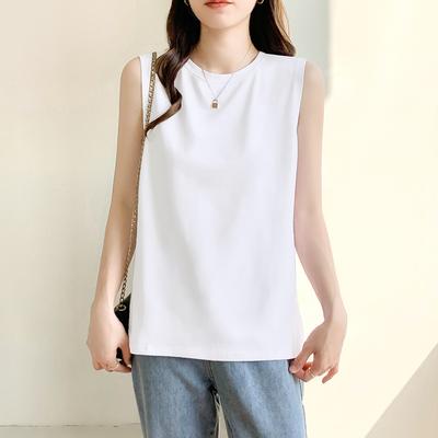 Women's Sleeveless Tank Top Round Neck Casual Loose Fit Basic Top Solid Color Summer Undershirt