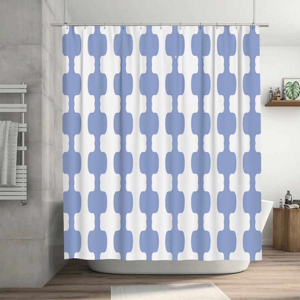 Modern Blue White Geometric Shower Curtain Set 72x84 Inches Bathroom Decor for Home Bathing Room Accessories
