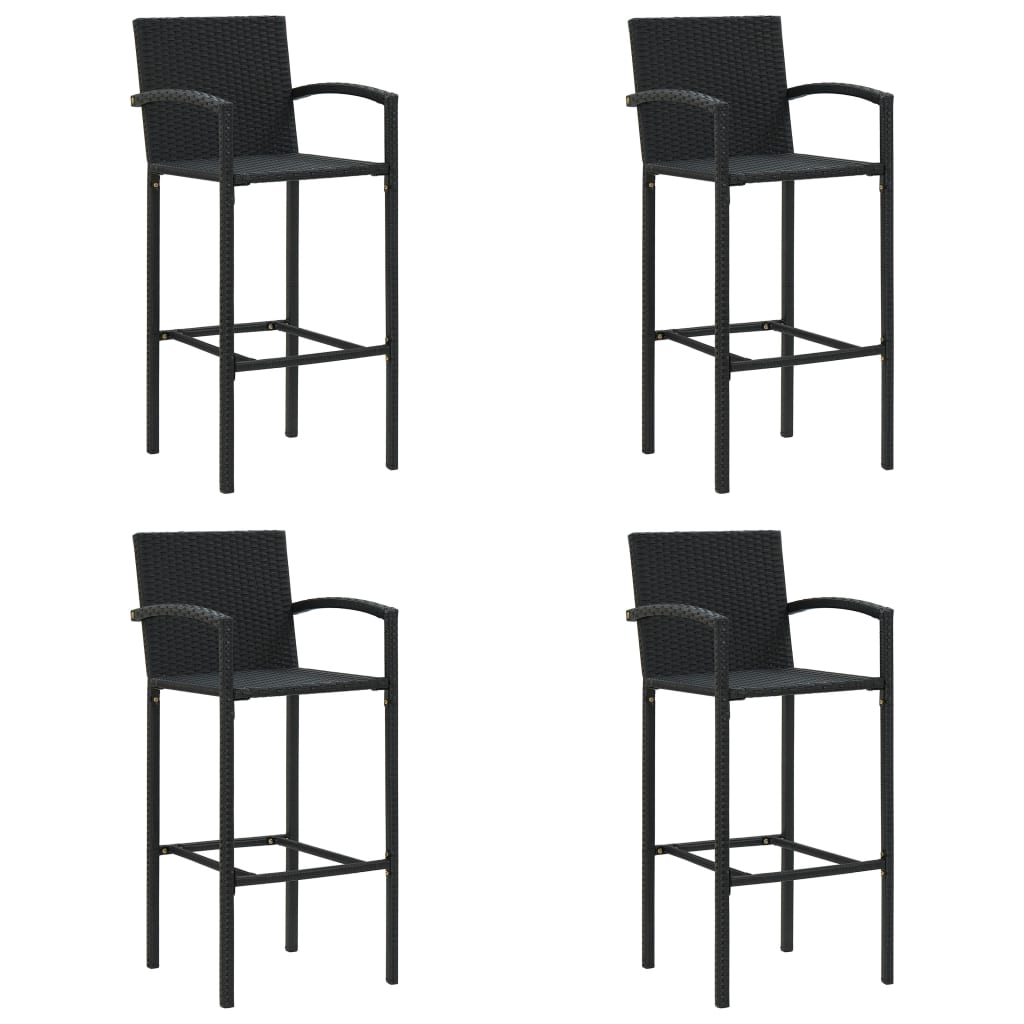 Bar Stool Set 4 Pieces Black Poly Rattan