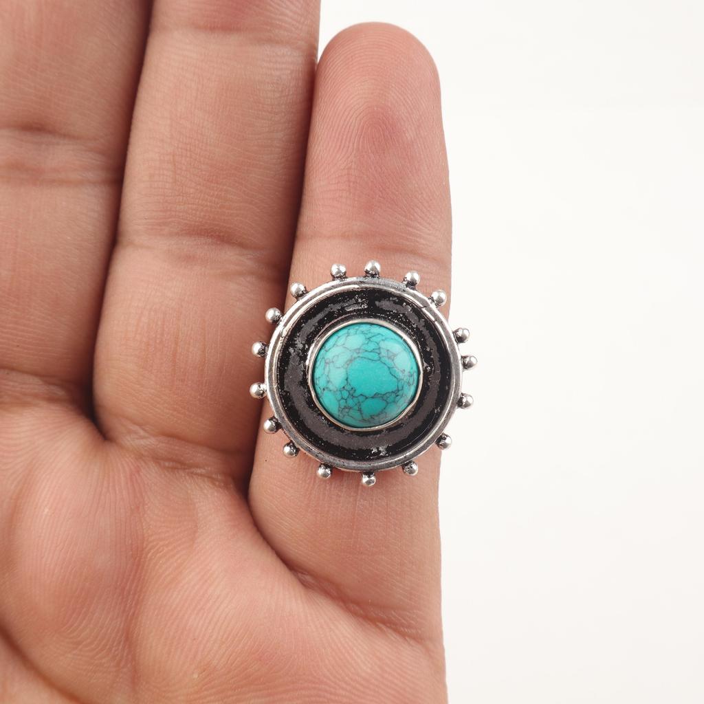 Blue Copper Turquoise Handmade Gemstone Ring, 925 Solid Sterling Silver Ring Dainty Silver Jewelry, For Engagement Gift