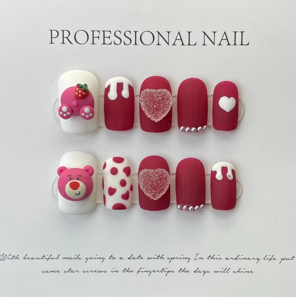 10pcs/set Purely Handmade Wearable Nails Removable Nail Art French Simple False Nails Finished Long and Short Nails