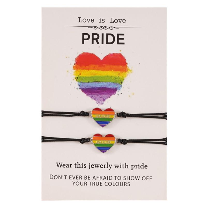 2Pcs Promise Love Heart Rainbow Strand Bracelets Set Lovely Stretchable Bracelet for Women Girls Couple Friendship