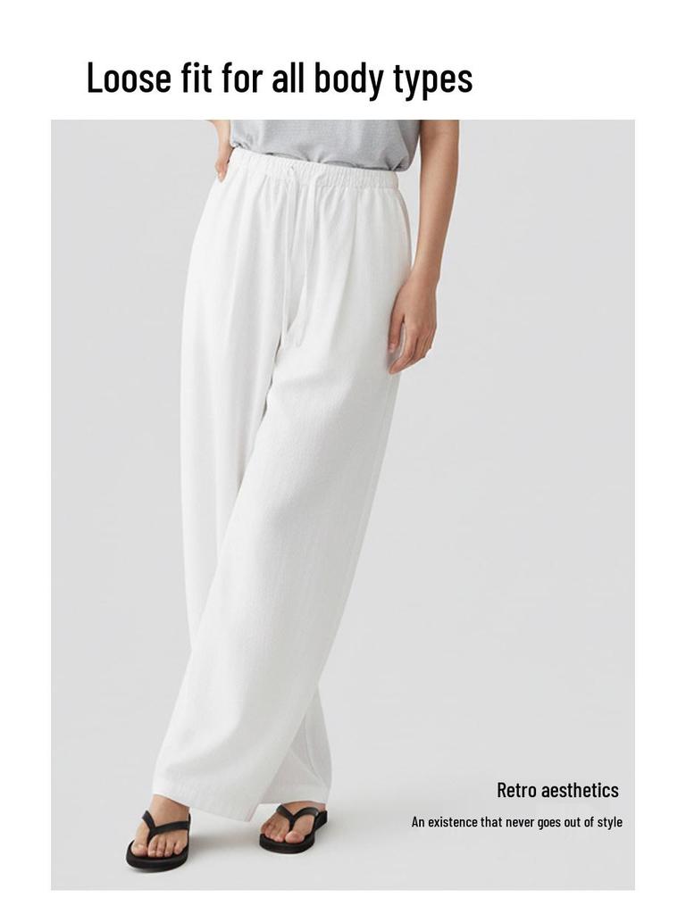 Women's Summer Cotton Wide-Leg Cropped Pants - Solid Color, Comfortable & Slimming Casual Straight-Leg Design