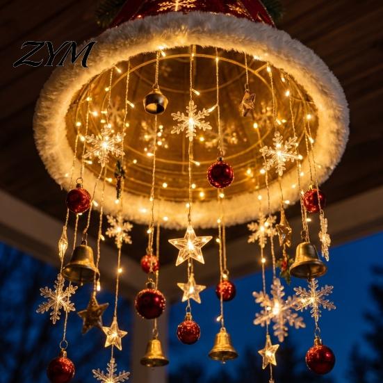 Ornamenti da Soggiorno Interno Decorazione Natalizia da Appendere al Soffitto Illuminata, Ciondolo Campanella Albero Pre-Illuminato con Fiocco di Neve Stella Decorazione LED Caldi, Portico