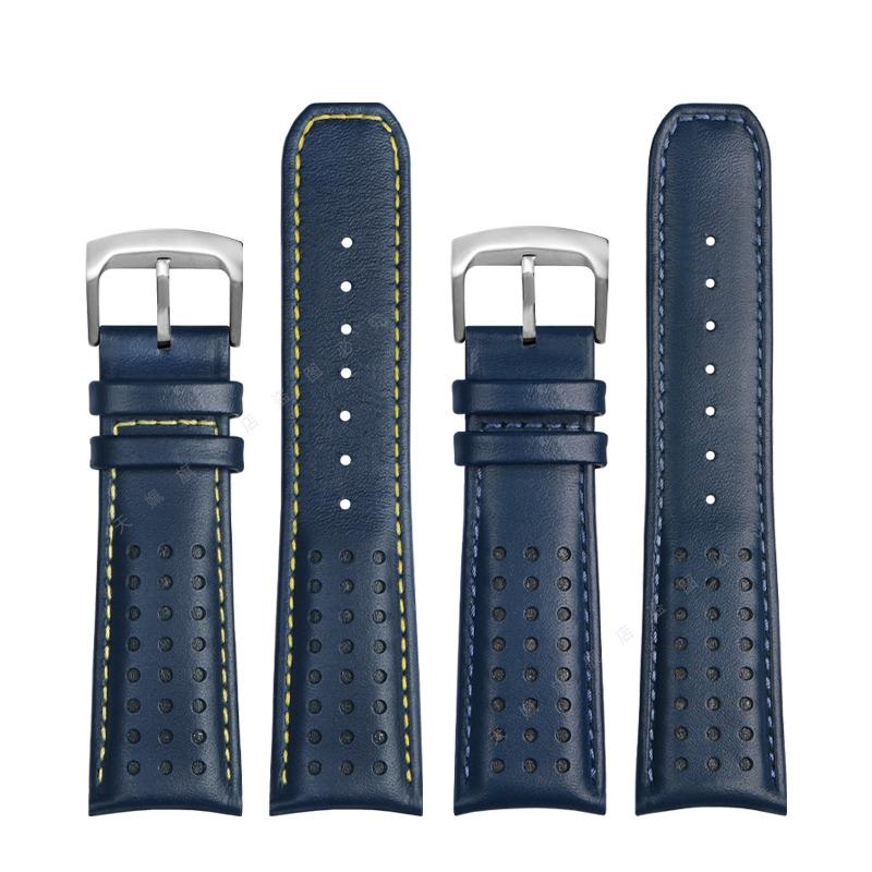 Cinturino per orologio in pelle di vacchetta Per Orologio CITIZEN Blue Angel a onde radio AT8020-54L/8020-03L/JY8078 estremità curva Braccialetto giallo 22 23mm