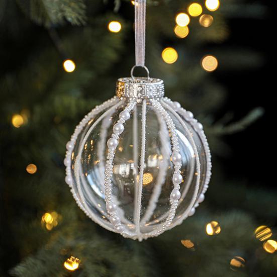 Christmas Ball Ornament Faux Pearls Tree Decoration Festive Hanging Baubles with Rope Home Store Decor