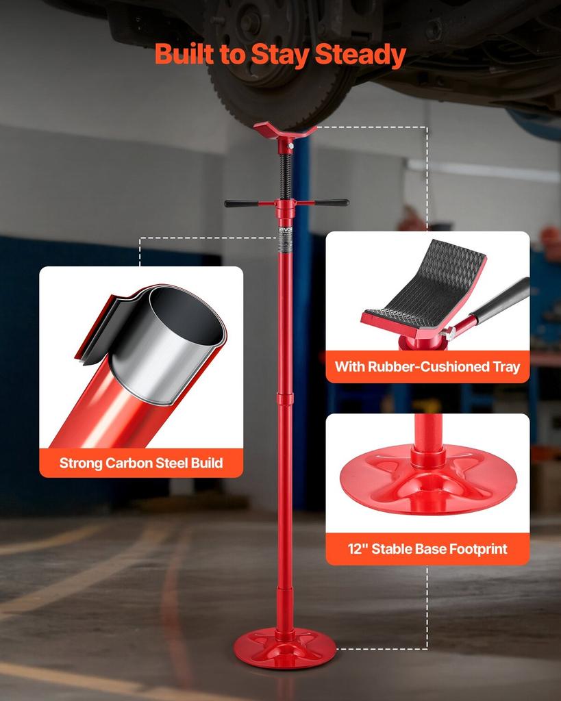 Underhoist Support Stand, 1/2 Ton Capacity Under Hoist Jack Stand, Lifting from 1372 To 2130 Mm, Bearing Mounted Spin Handle, Self-Locking Threaded