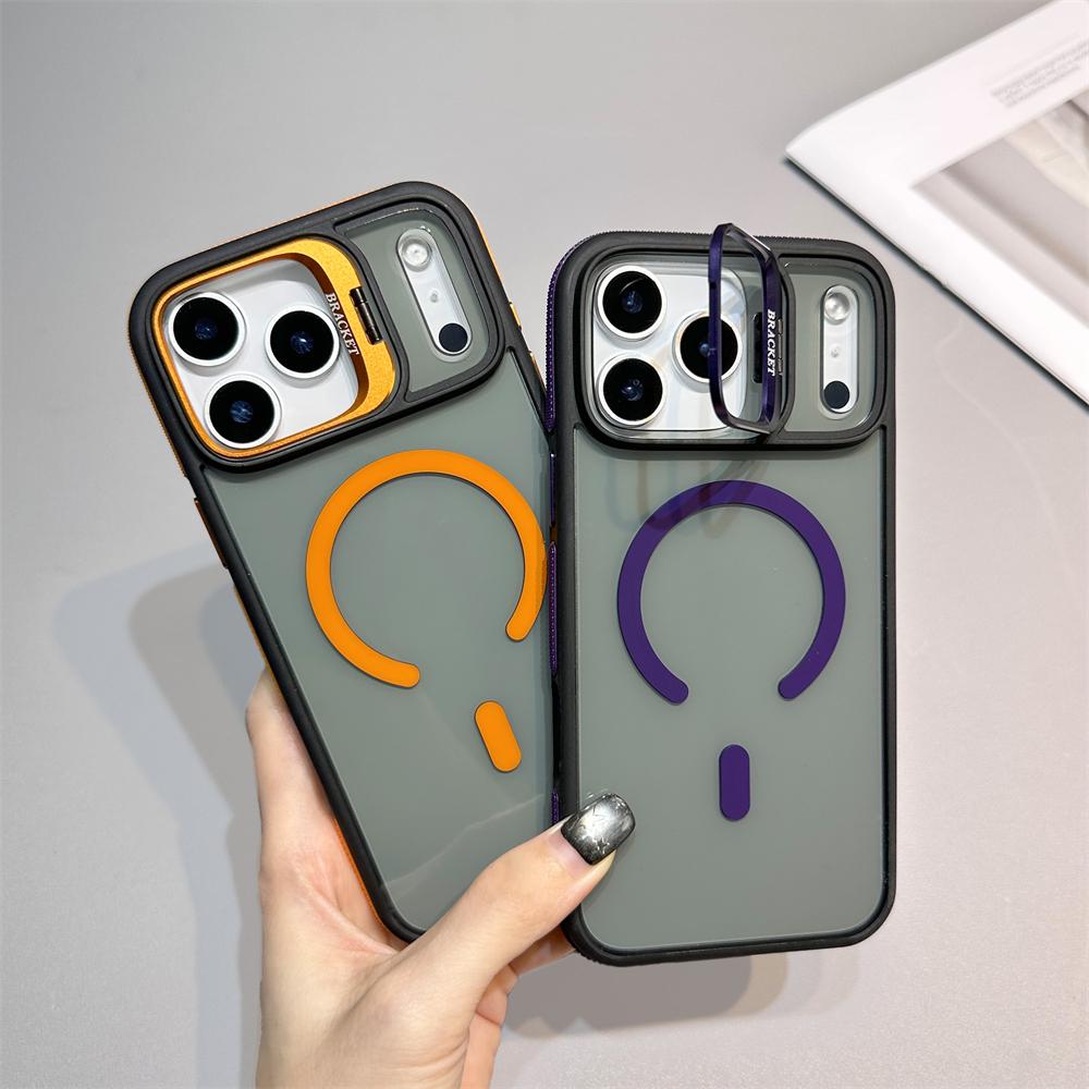 For Magsafe Wireless Charge Metal Lens Protection Stand Case For iPhone 17 16 15 14 13 12 11 Pro Max Plus 17 Air Magnetic Cover