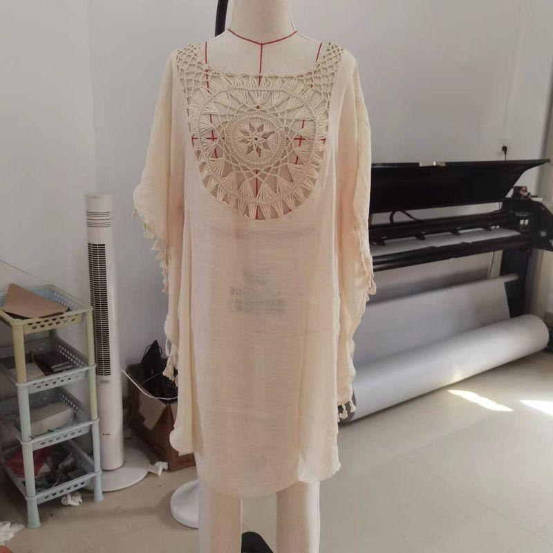 

Летняя новая юбка для пляжа с вязаными крючком цветочными вставками, верхняя одежда Blue All yards