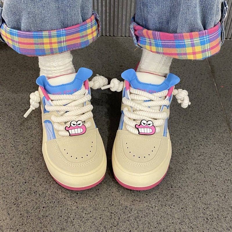 Cute Bread Canvas Shoes Women's New Spring and Autumn Breathable Platform Sports Board Shoes