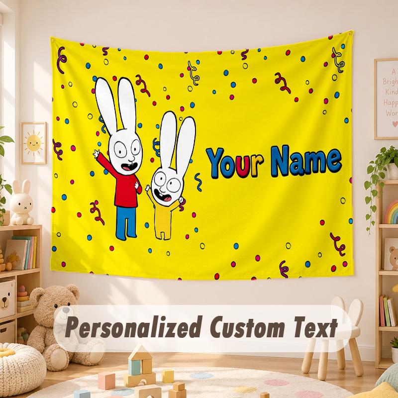 Custom Name Text Tapestry,Simon Super Rabbit Boho Wall Hanging, Decorative Backdrop Tapestry For Room