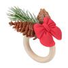 Gift for Christmas Home Decor Mini Napkin Ring, Small Red Bow Wooden Holder with Seasonal Tabletop Accessories Berries Pine Cones New Year Party