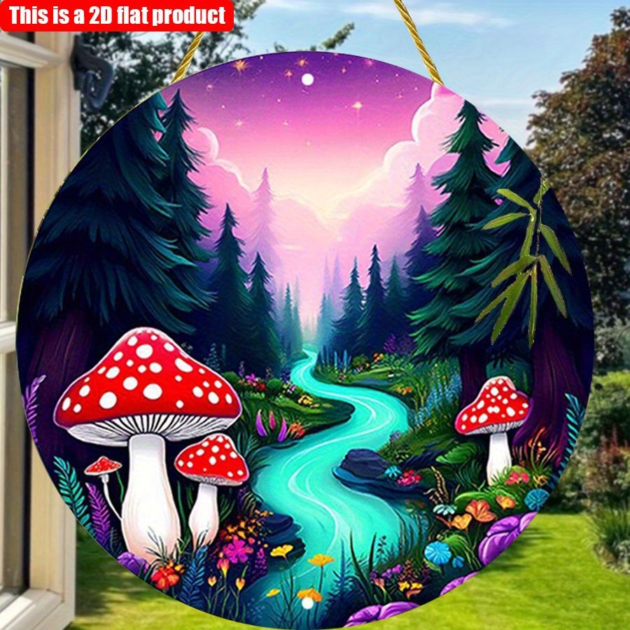 2D Flat 20*20cm1pc Fairy Tales Mushroom and Fantasy Forest Designs Circular Wooden Decor, Featuring Fantasy&dreams Style Theme Pendant, Perfect F