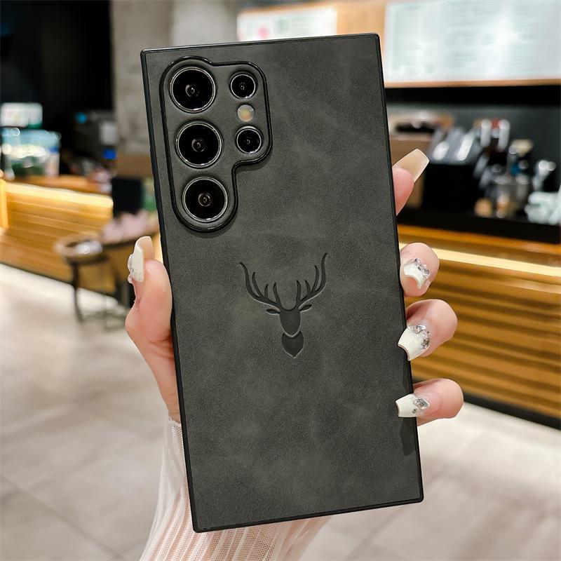 For Samsung S25 S21 S22 S23 FE S24 Ultra Plus Soft Leather Deer Head Back Cases For Galaxy A56 A36 A26 A16 A55 A54 A53 A34 Cover