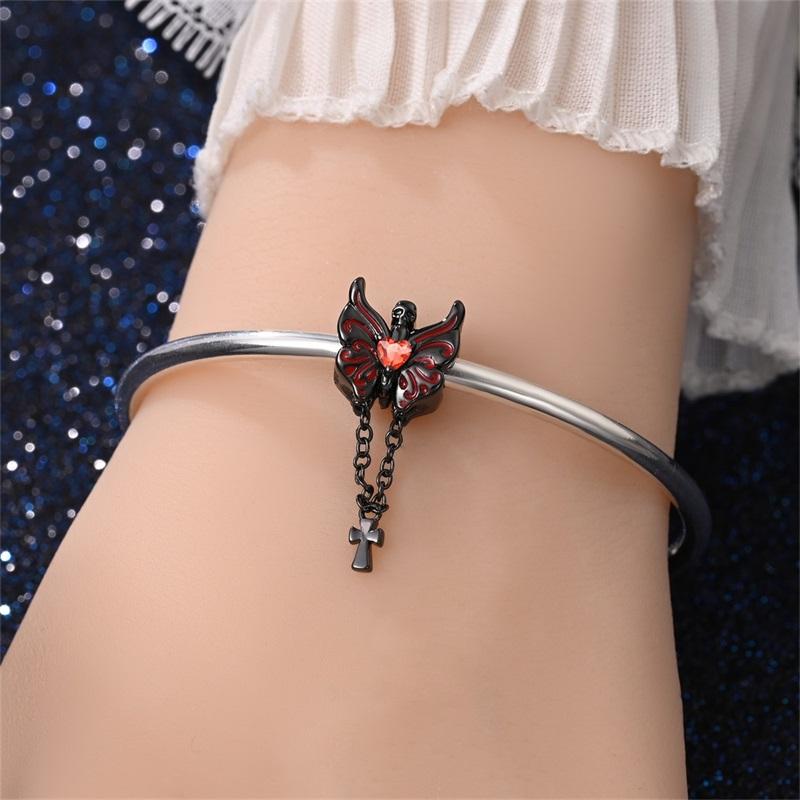 Halloween Party Copper Gothic Skeleton Butterfly&Chain Cross Pendant Bead Fit Charms Bracelet For Jewelry Making Women Gift
