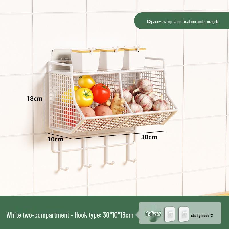 Wall-Mounted Scallion, Ginger & Garlic Storage Basket and Seasoning Box