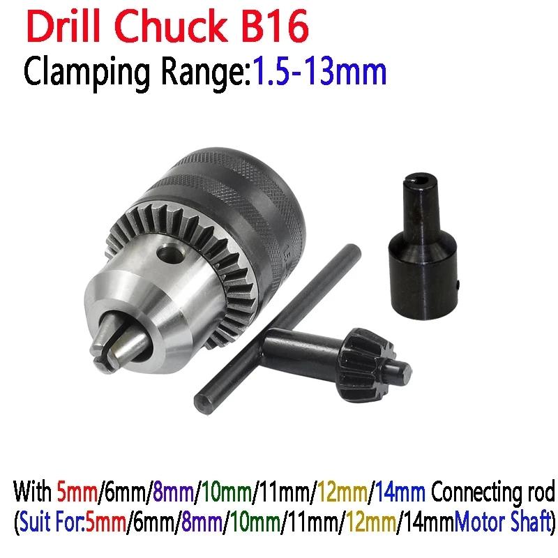 Vente Chaude Mandrin de Perceuse à Mandrin Conique B16 Capacité 1.5-13mm Type à Clé Avec Tige d'Accouplement pour Arbre Moteur 5mm/6mm/8mm/10mm/11mm/12mm/14mm