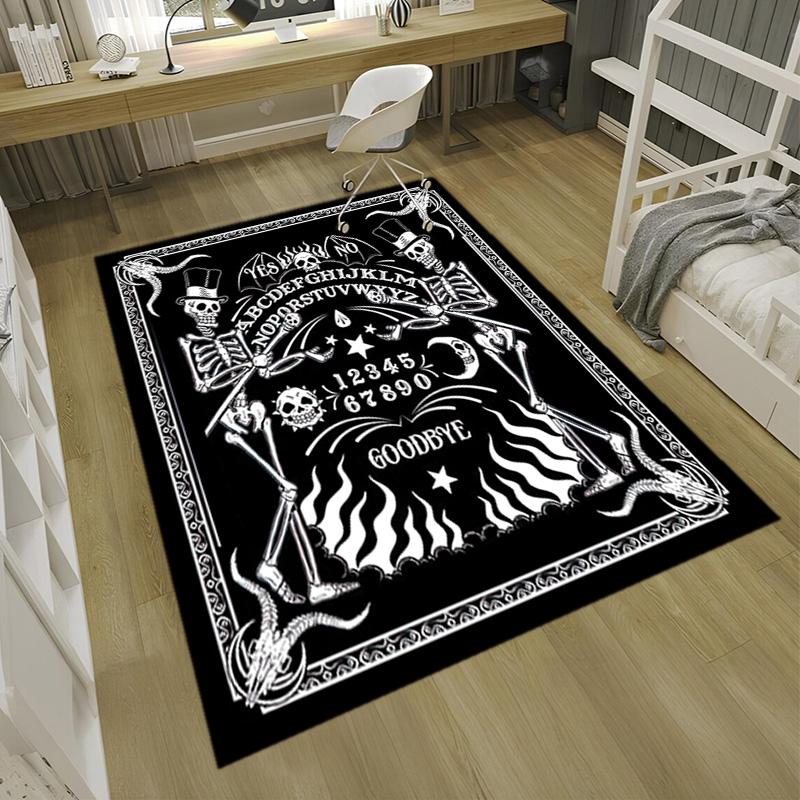 1PC Skull Dark Gothic Pattern printed Carpet Rug for Living Room Bedroom Home Sofa Decoration,Non-slip Floor Mat Floor mat