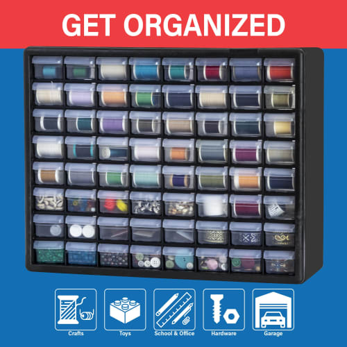 Akro-Mils 64-Drawer Plastic Storage Cabinet for Garage Organization, Bead Organizer, Building Brick Storage, Teacher's Toolbox, and Makeup Organizer,