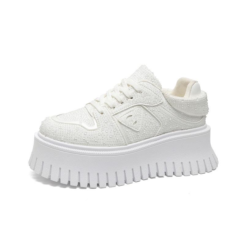 Small man thick-soled little white shoes women's rhinestones autumn new versatile muffin sole casual shoes sports board shoes