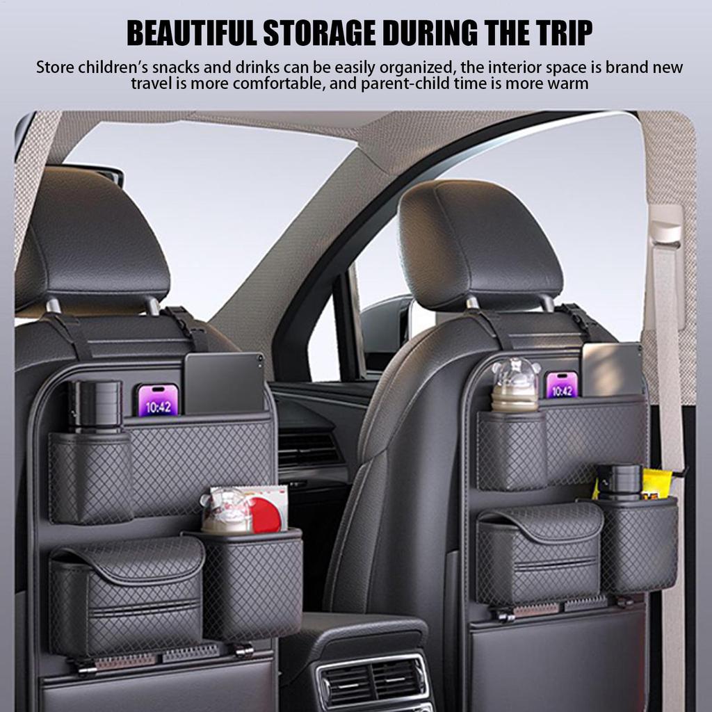Backseat Storage Organizer For Car Seat Back Storage Pockets Car Organizer Space-Saving Pouch Adjustable Design For Water Bottle