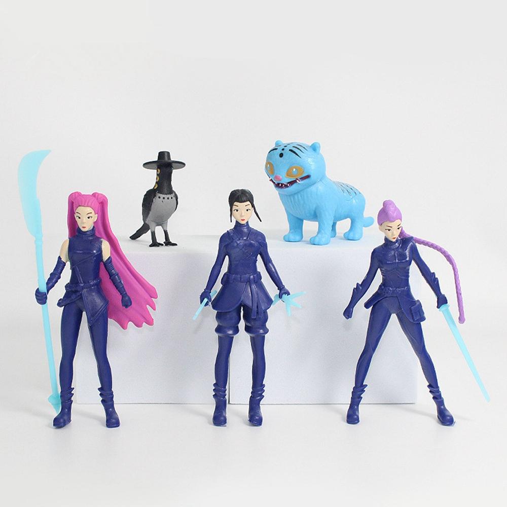Pcs/Set Anime Kpop Demon Hunters Action Figures Standing Posture Figurine Cute Tigers Crows Model Collection Kid Gift Toy PVC 7 Poseable Articulated