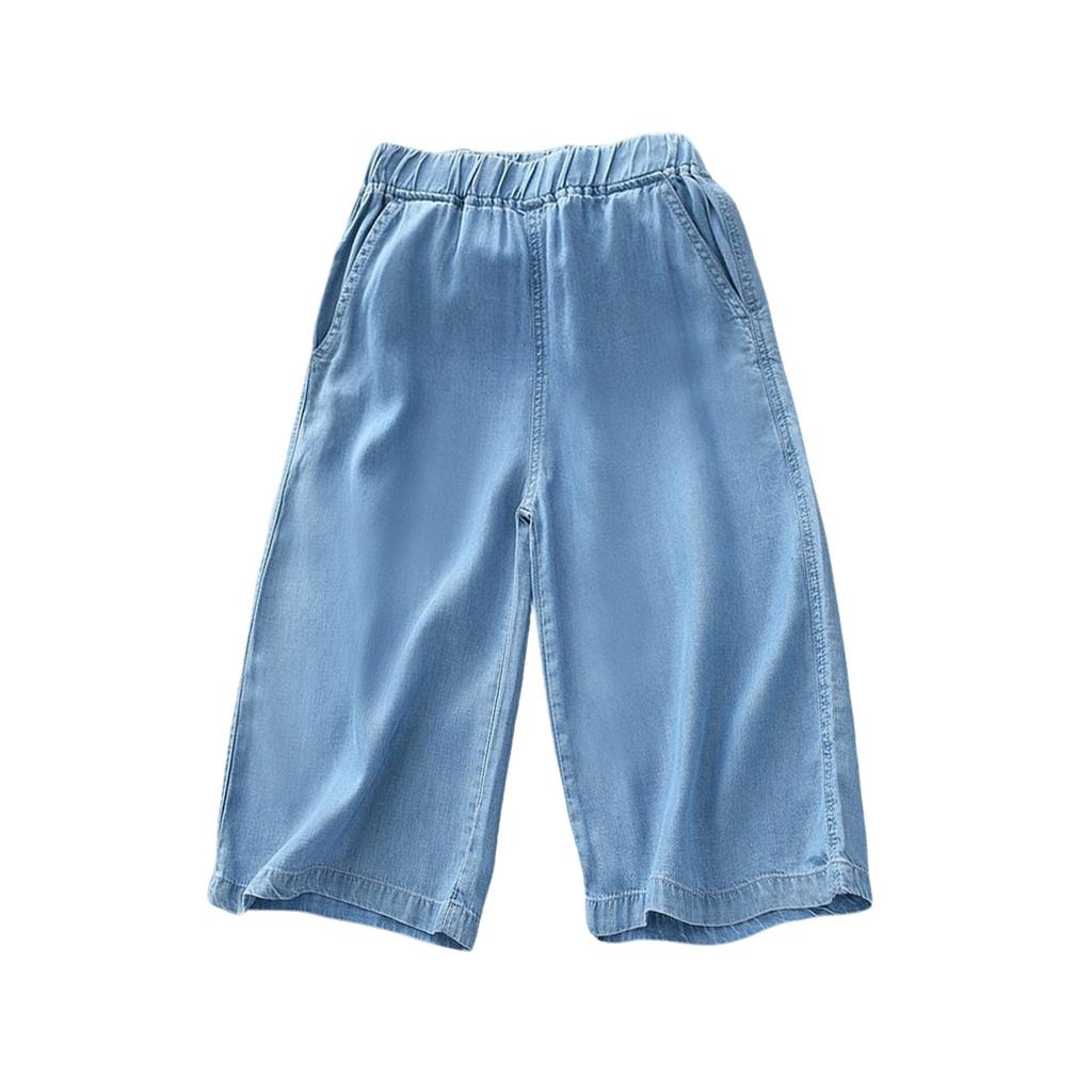 Girls' Summer Rayon Denim Pants - Lightweight Wide Leg Jeans For Teens