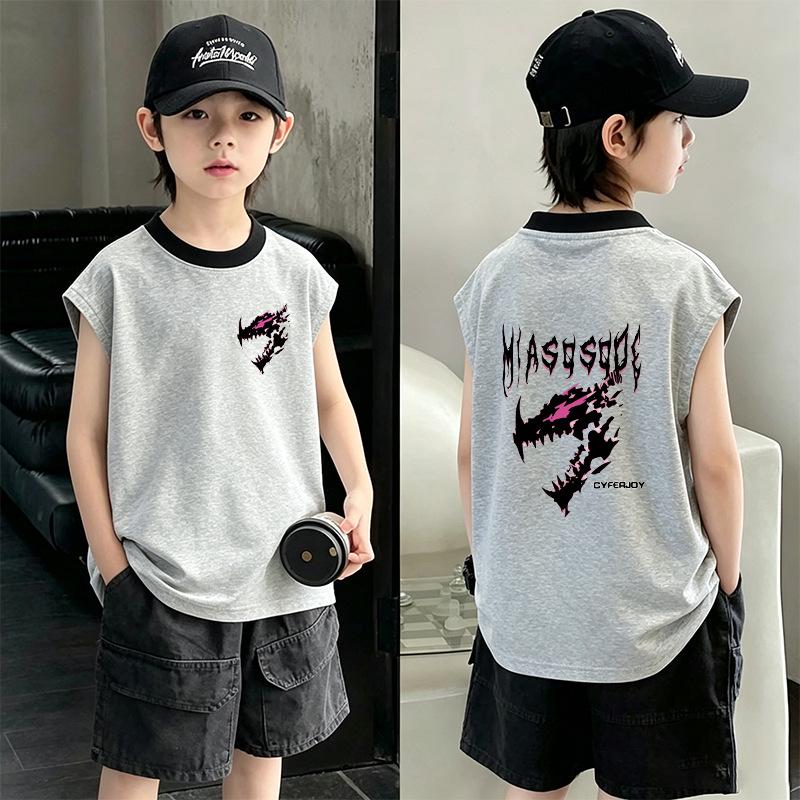 Boys' Cotton Color Block Sleeveless T-shirt - Casual Summer Top for Ages 6-15