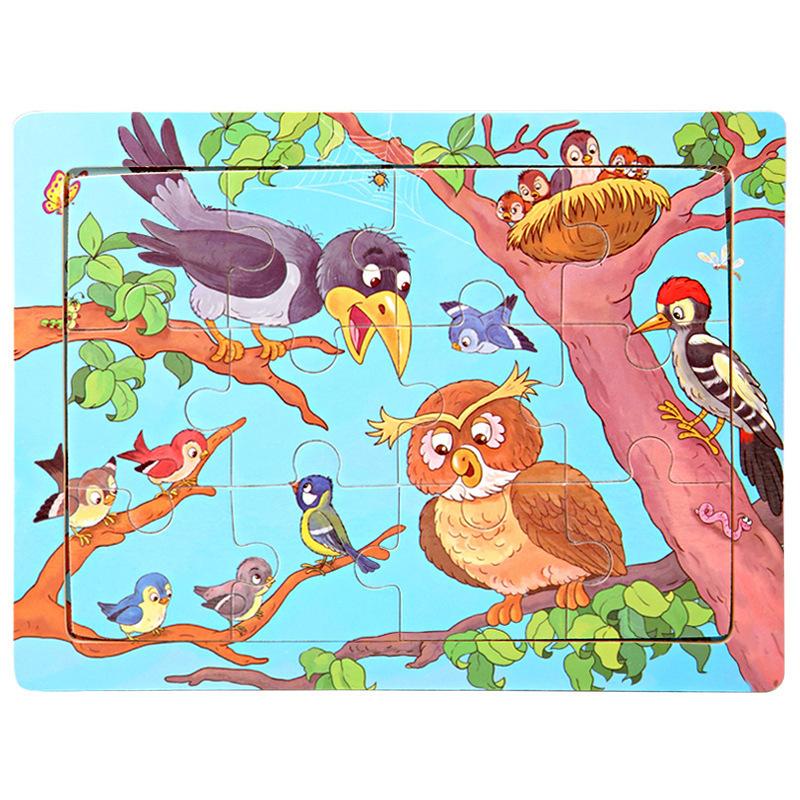 12piece Wooden Jigsaw Puzzle Cartoon Animal Parent-child Theme Puzzles Game Kids Montessori Educational Toys for Children Gifts