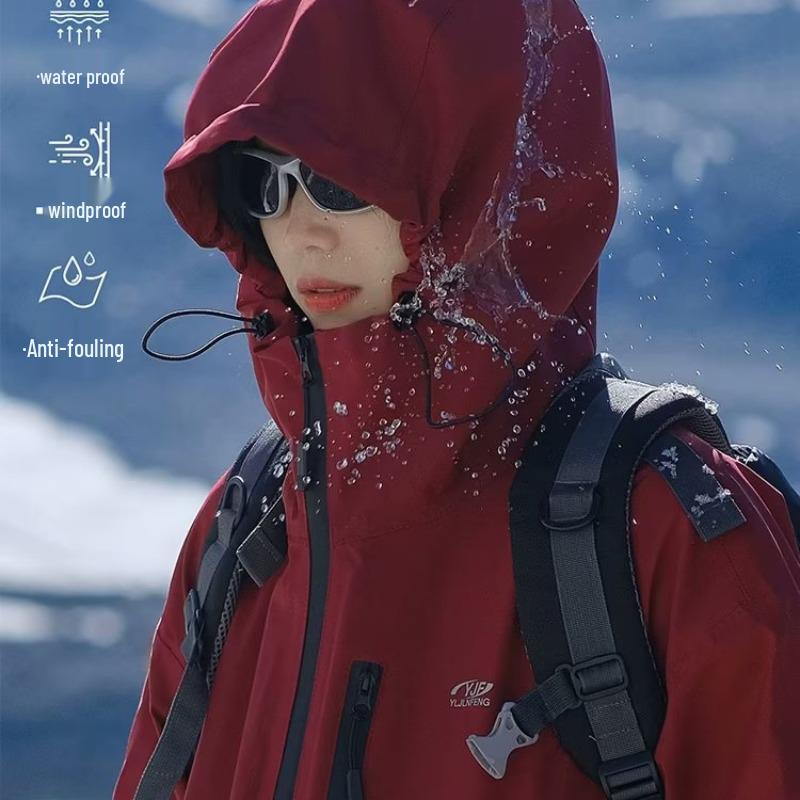 Damska Neutralna Trójodporna Wiatroszczelna Kurtka Górska - Funkcjonalna Jesienna Odzież Wierzchnia w Amerykańskim Stylu