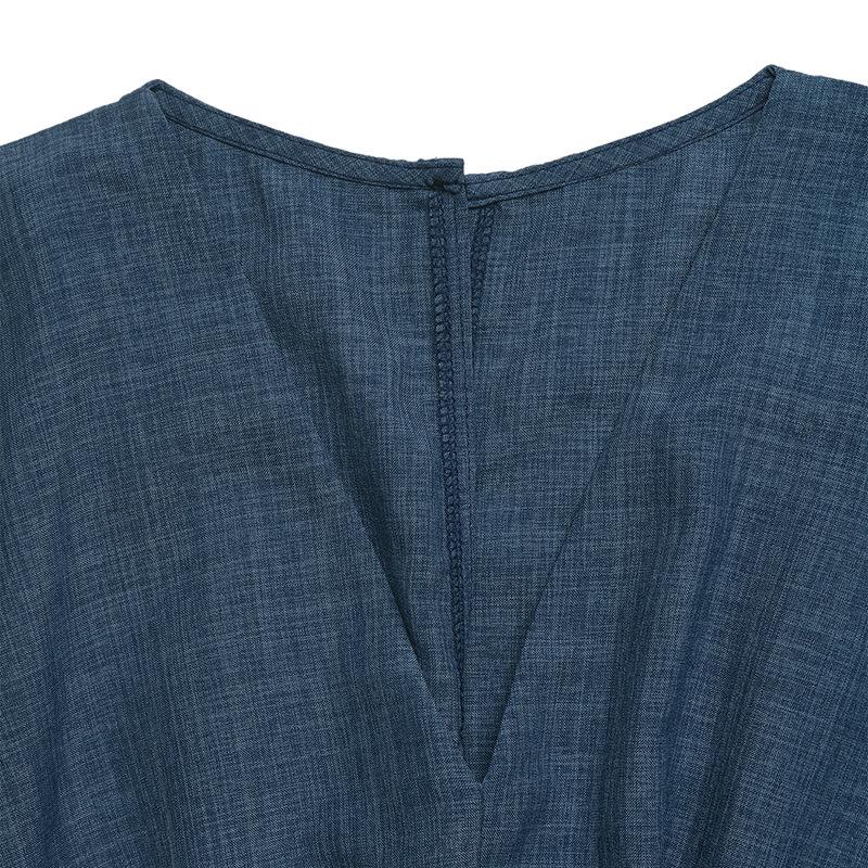TikTok 2026 Casual V-neck Faux Denim Blue Waist-cinching Jumpsuit