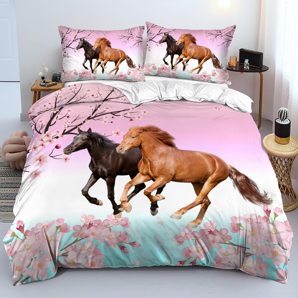 Bettwäsche Galoppierendes Pferd 3D Digitaldruck Bettbezug Kissenbezug Dreiteiliges Set, Kundenspezifisch