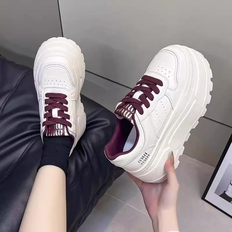 Thick-soled Leather Little White Shoes Women's New Versatile Height-increasing Muffin Small Sports Shoes Lace-up Soft-soled Single Shoes