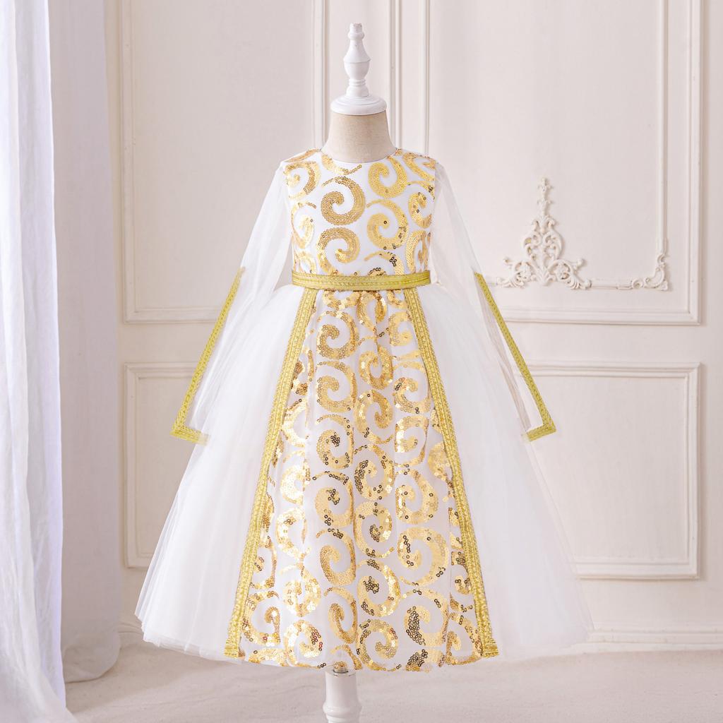 Muslim Dress Print Princess Dress White Spliced Dress