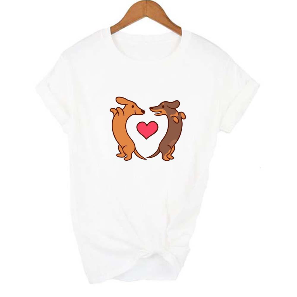 I Love Dachshunds Women Short Sleeve Graphic T Shirt Summer Harajuku Kawaii Dog Print Clothing T