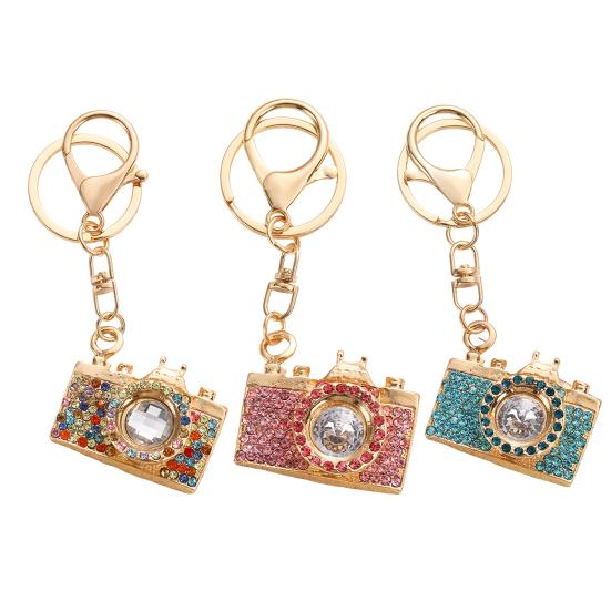 Portachiavi Ciondolo Strass Intarsiati Design Fotocamera Portachiavi con Moschettone Anti-Ossidazione Accessorio per Zaini