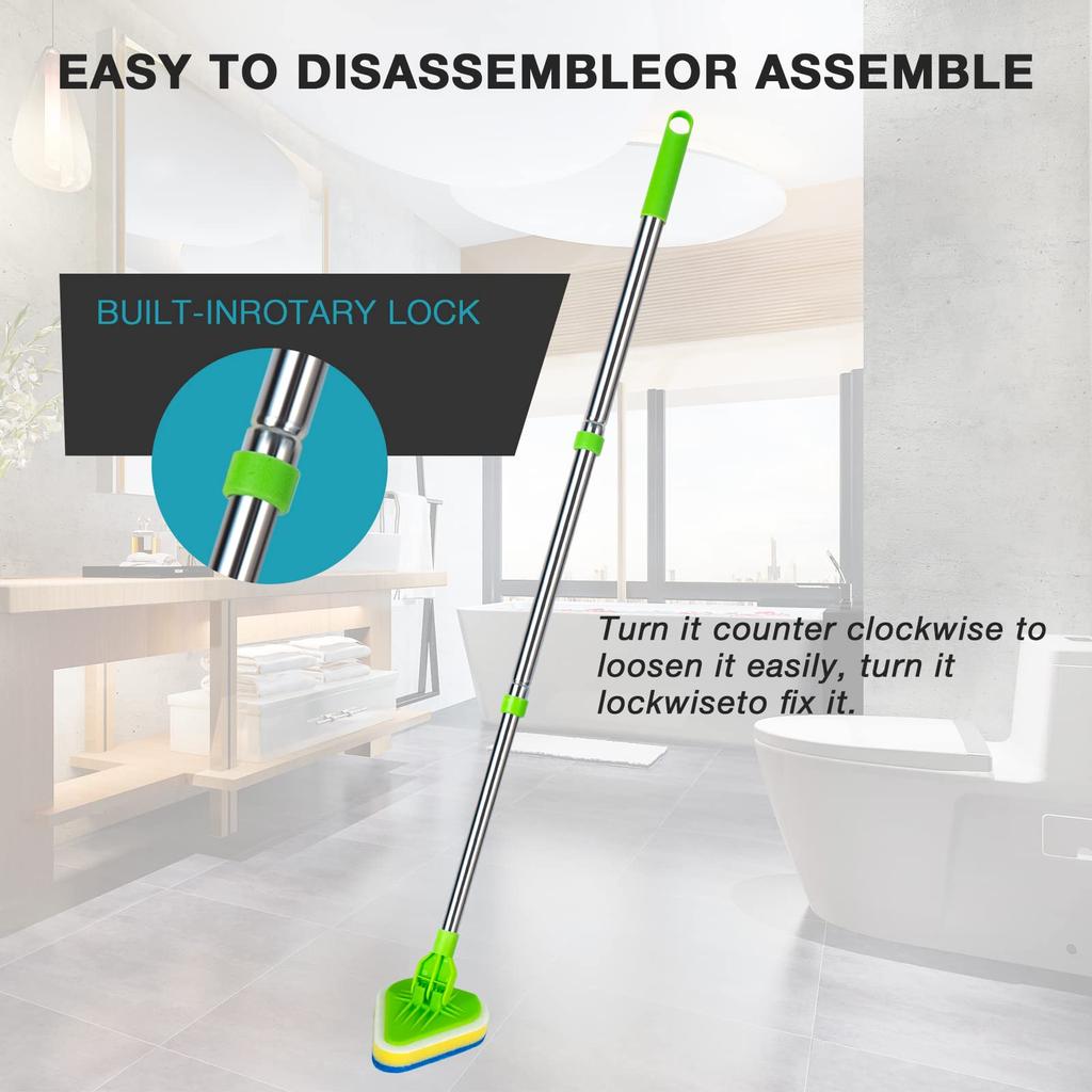 2 in 1 Scrub Cleaning 1/2/3pcs Sponge Brush with Long Handle Bristles Bathroom Toilet Kitchen Tile Wall Lightweigh Detachable