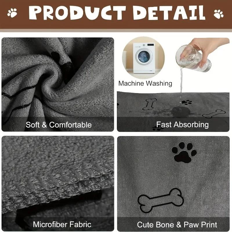 Extra Absorbent Dog Towel for Bath & Drying New Quick Dry Microfiber with Pet Patterns, Grooming & Swimming Towel for Large Dogs