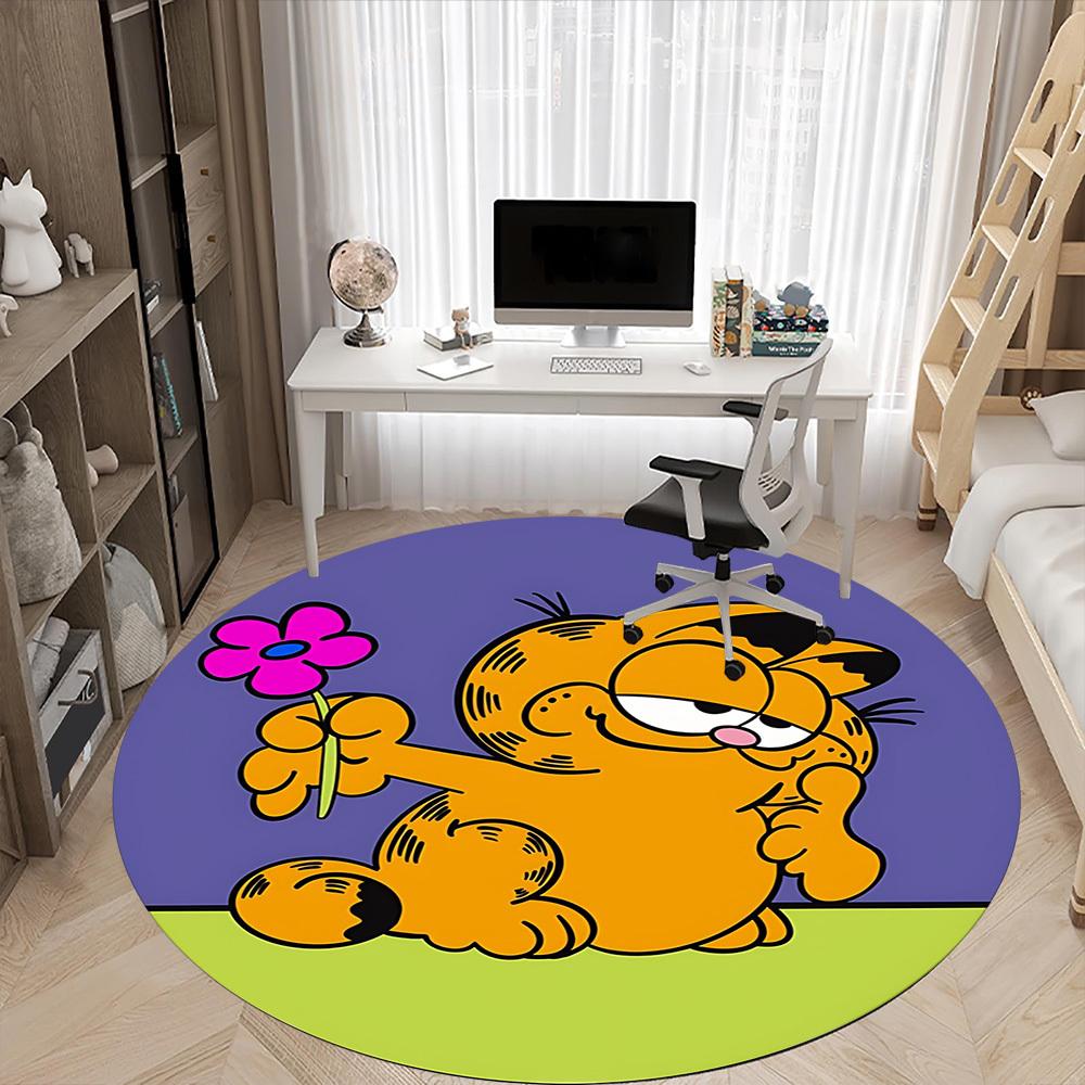 1pc Garfield Flower Chair Carpet for Office, Indoor Non Slip Washable Polyester Fiber Carpet, Mat For Office, Machine Washable