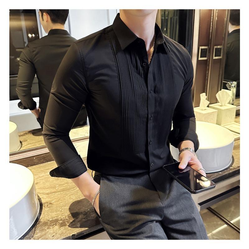 Heren Franse Textuur Slim Fit Lange Mouwen Formeel Smoking Dress Shirt