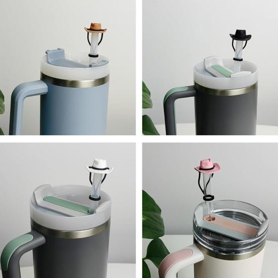 1/4Pcs Cowboy Hat Straw Cover Food Grade Silicone Reusable Dust-proof 30/40Oz Tumbler Straw Tip Plug Topper Protector Cup Accessories