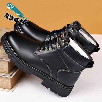 Buty męskie typu Martin 2025 jesień i zima aksamitne ocieplane wysokie skórzane buty termiczne bawełniane buty skórzane buty