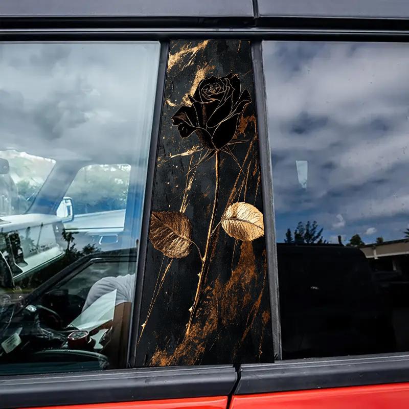 2 pieces, B-pillar car stickers Black, rose, leaves Protective film, suitable for all vehicle models