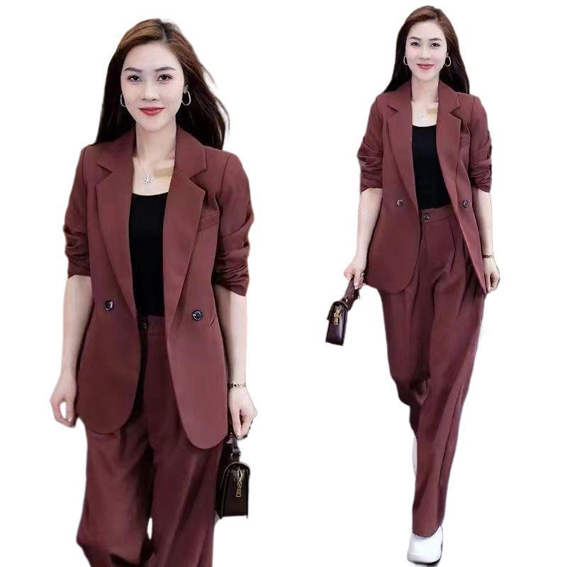 Plus Size Women's Two-Piece Suit: Wide-Leg Trousers & Blazer – Korean Style Loose Casual Set for Spring & Autumn.