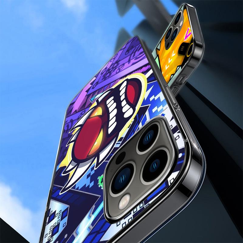 Capa de Celular Jogo Geometry Dash Para iPhone 17 Air 16 Pro Max 16E 15 + 14 Plus 11 12 13 Mini 7 8 SE Capa com Impressão de Presente Fundas 16 Pro