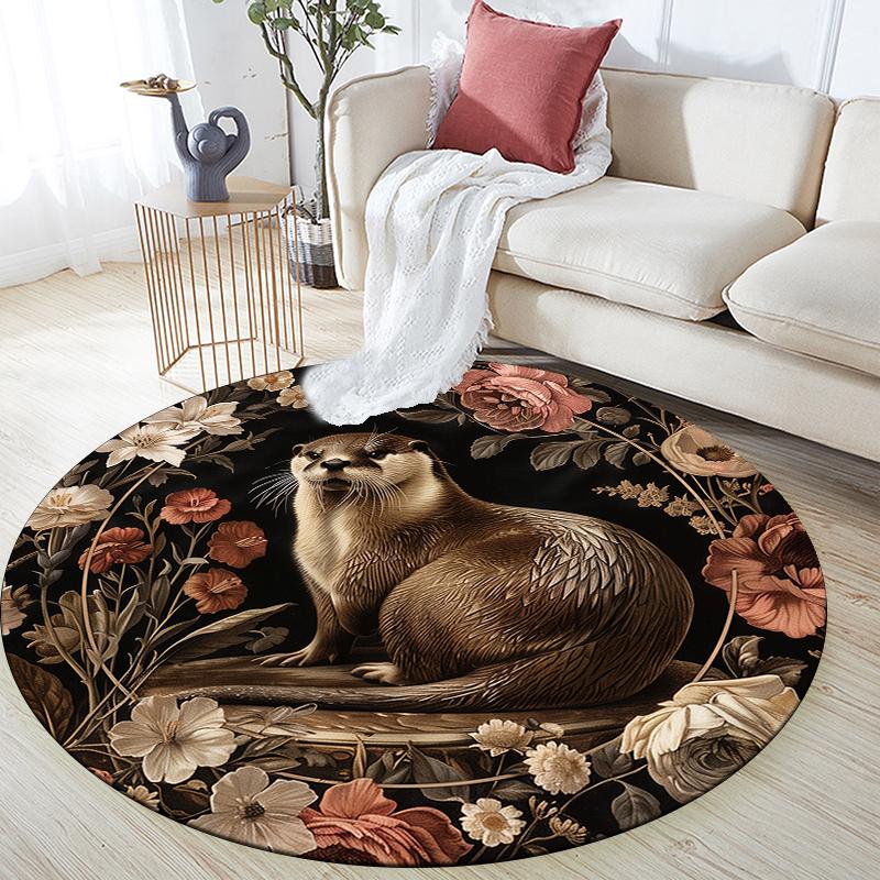 

Otter and Capybara pattern round rug,Carpet Rug for Living Room Bedroom Sofa Playroom Decor,Non-slip Floor Mat,Holiday Gifts and Birthday Gifts. 80cmx80cm